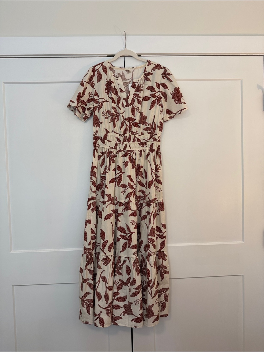 Cream Midi Dress with Rust Floral Print